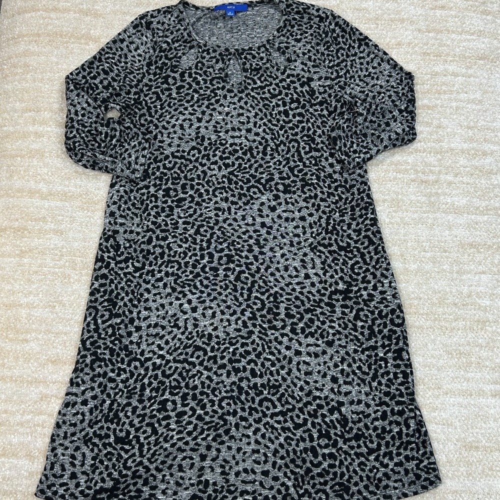 Apt 9 Womens Gray Black Leopard Print Ribbed Knit Cutout Tunic Top Medium